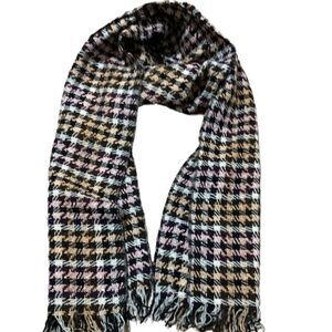 Wool scarf Brown cream pink and orange hounds tooth virgin wool scarf